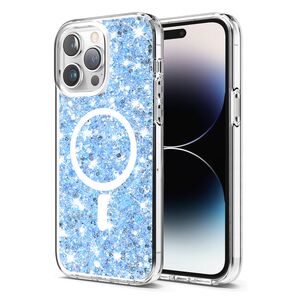 Husa pentru  iPhone 14 Pro Max MagSafe cu sclipici Liquid Crystal Glitter, albastru