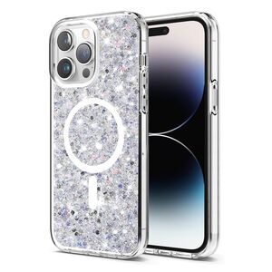 Husa pentru  iPhone 14 Pro Max MagSafe cu sclipici Liquid Crystal Glitter, argintiu