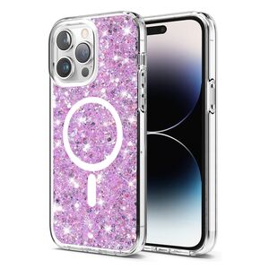 Husa pentru  iPhone 14 Pro Max MagSafe cu sclipici Liquid Crystal Glitter, magenta