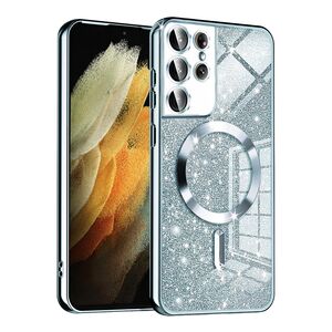 Husa pentru Samsung Galaxy S21 Ultra cu MagSafe Sparkle Glare Detachable Layer, cu protectie lentile - albastru deschis