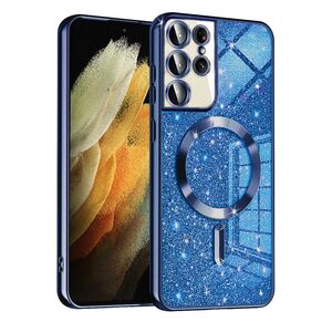 Husa pentru Samsung Galaxy S21 Ultra cu MagSafe Sparkle Glare Detachable Layer, cu protectie lentile - albastru