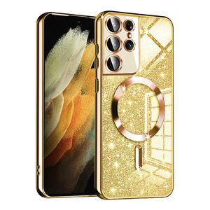 Husa pentru Samsung Galaxy S21 Ultra cu MagSafe Sparkle Glare Detachable Layer, cu protectie lentile - auriu