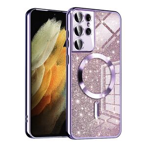 Husa pentru Samsung Galaxy S21 Ultra cu MagSafe Sparkle Glare Detachable Layer, cu protectie lentile - mov deschis