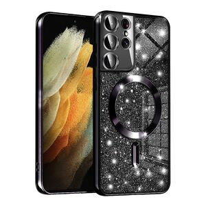 Husa pentru Samsung Galaxy S21 Ultra cu MagSafe Sparkle Glare Detachable Layer, cu protectie lentile - negru
