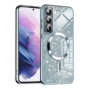 Husa pentru Samsung Galaxy S21 cu MagSafe Sparkle Glare Detachable Layer, cu protectie lentile - albastru deschis