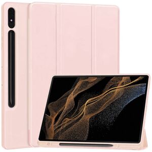 Husa pentru iSamsung Galaxy Tab S8 Ultra usoara si subtire cu functie wake-up/sleep si compartiment pentru stylus, tip stand - roz