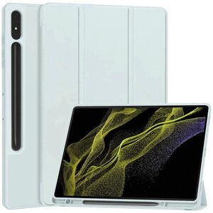 Husa pentru iSamsung Galaxy Tab S8 Ultra usoara si subtire cu functie wake-up/sleep si compartiment pentru stylus, tip stand - albastru deschis