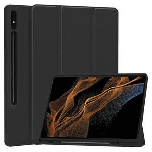 Husa pentru iSamsung Galaxy Tab S8 Ultra usoara si subtire cu functie wake-up/sleep si compartiment pentru stylus, tip stand - negru