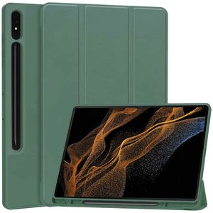 Husa pentru iSamsung Galaxy Tab S8 Ultra usoara si subtire cu functie wake-up/sleep si compartiment pentru stylus, tip stand - verde