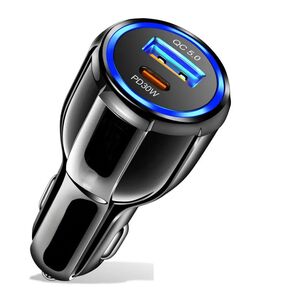 Incarcator auto Universal Fast Charge 60W, Dual Port, 1 x USB QC5.0 30W, 1 x USB Tip-C PD30W, cu detectare inteligenta a incarcarii, iluminat LED, negru