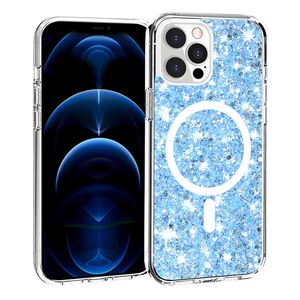 Husa pentru  iPhone 12 Pro Max MagSafe cu sclipici Liquid Crystal Glitter, albastru