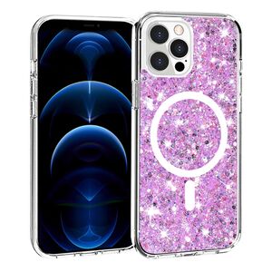 Husa pentru  iPhone 12 Pro Max MagSafe cu sclipici Liquid Crystal Glitter, magenta