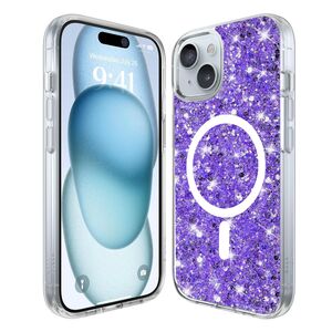 Husa pentru  iPhone 15 Plus MagSafe cu sclipici Liquid Crystal Glitter, mov