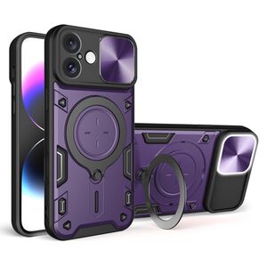 Husa pentru  iPhone 16 Plus cu protecție pentru cameră și suport magnetic integrat Ring Shockproof, mov