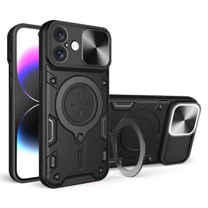 Husa pentru  iPhone 16 Plus cu protecție pentru cameră și suport magnetic integrat Ring Shockproof, negru