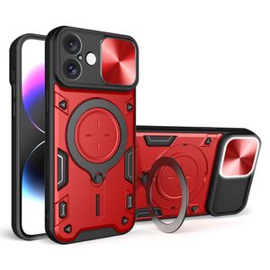 Husa pentru  iPhone 16 Plus cu protecție pentru cameră și suport magnetic integrat Ring Shockproof, rosu