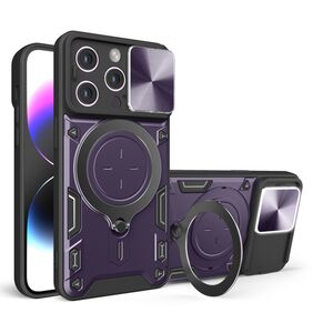 Husa pentru  iPhone 16 Pro Max cu protecție pentru cameră și suport magnetic integrat Ring Shockproof, mov