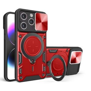 Husa pentru  iPhone 16 Pro Max cu protecție pentru cameră și suport magnetic integrat Ring Shockproof, rosu