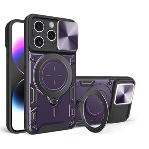Husa pentru  iPhone 16 Pro cu protecție pentru cameră și suport magnetic integrat Ring Shockproof, mov