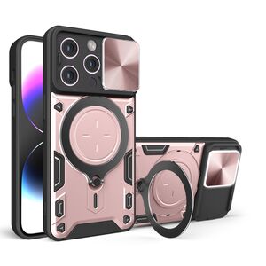 Husa pentru  iPhone 16 Pro cu protecție pentru cameră și suport magnetic integrat Ring Shockproof, roz