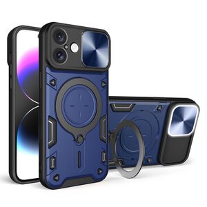 Husa pentru  iPhone 16 cu protecție pentru cameră și suport magnetic integrat Ring Shockproof, albastru
