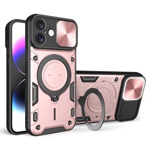 Husa pentru  iPhone 16 cu protecție pentru cameră și suport magnetic integrat Ring Shockproof, roz