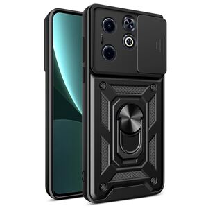 Husa pentru  Infinix Hot 40i / Infinix SMART 8 Ring Armor Kickstand Tough Rugged Cover cu protectie camera, negru
