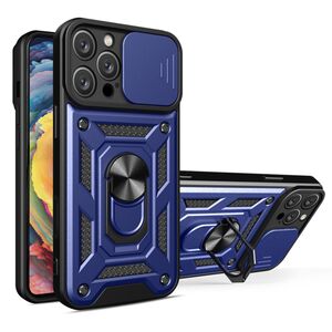 Husa pentru  iPhone 16 Pro Max Ring Armor Kickstand Tough Rugged Cover cu protectie camera, albastru