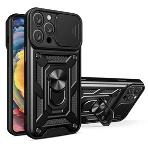 Husa pentru  iPhone 16 Pro Max Ring Armor Kickstand Tough Rugged Cover cu protectie camera, negru