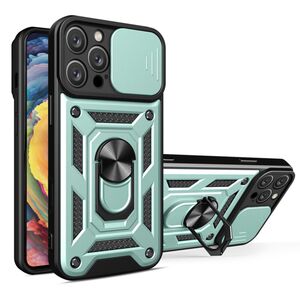 Husa pentru  iPhone 16 Pro Max Ring Armor Kickstand Tough Rugged Cover cu protectie camera, verde