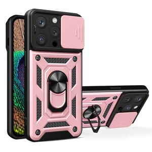 Husa pentru  iPhone 16 Pro Ring Armor Kickstand Tough Rugged Cover cu protectie camera, roz