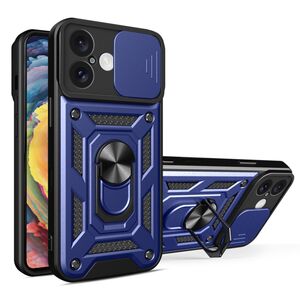 Husa pentru  iPhone 16 Ring Armor Kickstand Tough Rugged Cover cu protectie camera, albastru