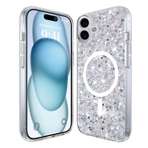 Husa pentru  iPhone 16 MagSafe cu sclipici Liquid Crystal Glitter, gri