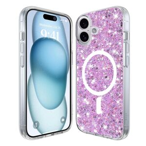 Husa pentru  iPhone 16 MagSafe cu sclipici Liquid Crystal Glitter, magenta