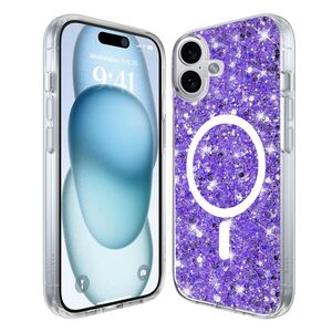 Husa pentru  iPhone 16 MagSafe cu sclipici Liquid Crystal Glitter, mov