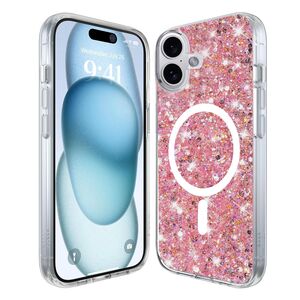 Husa pentru  iPhone 16 Plus MagSafe  cu sclipici Liquid Crystal Glitter, roz