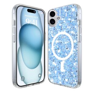 Husa pentru  iPhone 16 Plus MagSafe cu sclipici Liquid Crystal Glitter, albastru