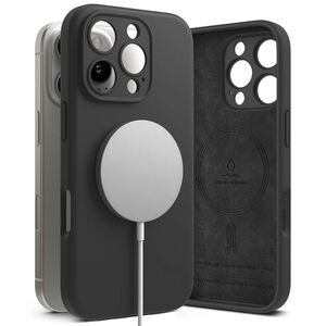 Husa premium pentru iPhone 16 Pro Silicone Magnetic compatibila MagSafe captusita cu microfibra - negru