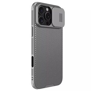 Husă Premium pentru  iPhone 16 Pro cu slider pentru protectia lentilelor anti-amprente - gri