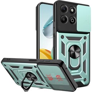 Husa pentru  Honor X6b Ring Armor Kickstand Tough Rugged Cover cu protectie camera, verde