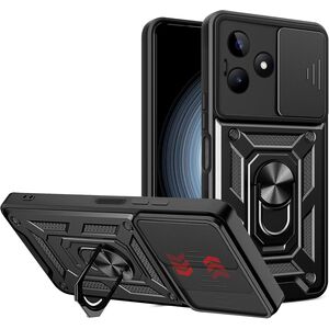 Husa pentru  Realme C61, Realme C63 Ring Armor Kickstand Tough Rugged Cover cu protectie camera, negru