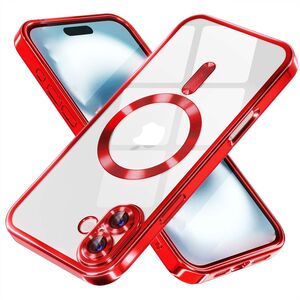 Husa pentru  iPhone 16 Plus cu MagSafe si protectie pentru lentile anti-shock 1.5 mm transparent - rosu