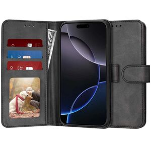 Husa pentru  iPhone 16 Pro tip carte 360 Kickstand Portofel Multifunctional, Protectie Completa, negru electric