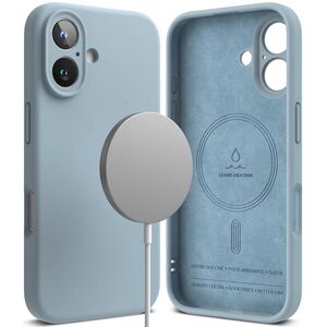 Husa premium pentru  iPhone 16 Silicone Magnetic compatibila MagSafe captusita cu microfibra - albastru