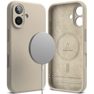 Husa premium pentru  iPhone 16 Plus Silicone Magnetic compatibila MagSafe captusita cu microfibra - bej