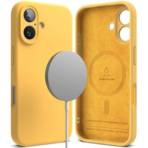 Husa premium pentru  iPhone 16 Silicone Magnetic compatibila MagSafe captusita cu microfibra - galben