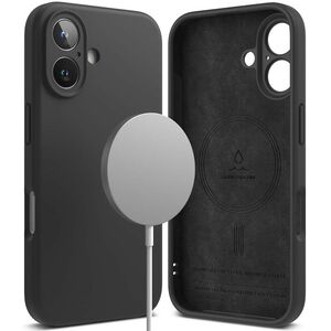 Husa premium pentru  iPhone 16 Silicone Magnetic compatibila MagSafe captusita cu microfibra - negru