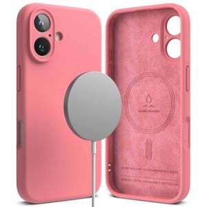 Husa premium pentru  iPhone 16 Silicone Magnetic compatibila MagSafe captusita cu microfibra - roz