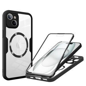 Pachet 360: Husa cu folie integrata pentru  iPhone 15 cu MagSafe Cover360 fata / spate - negru