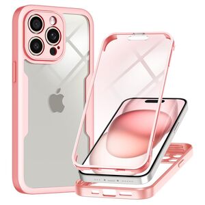 Pachet 360: Husa cu folie integrata pentru  iPhone 16 Pro Max Cover360 fata / spate - roz